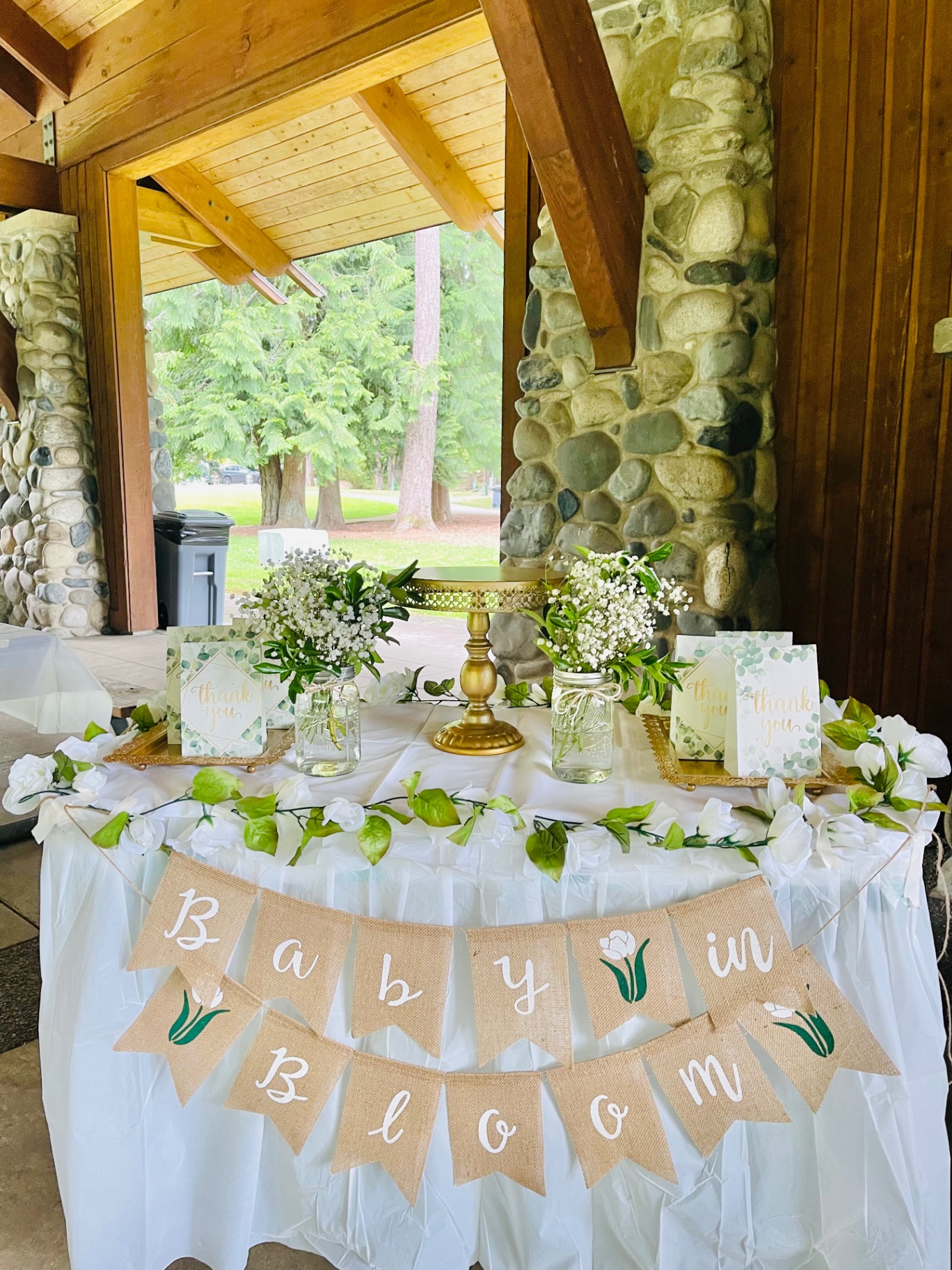 Baby in Bloom greenery tablescape