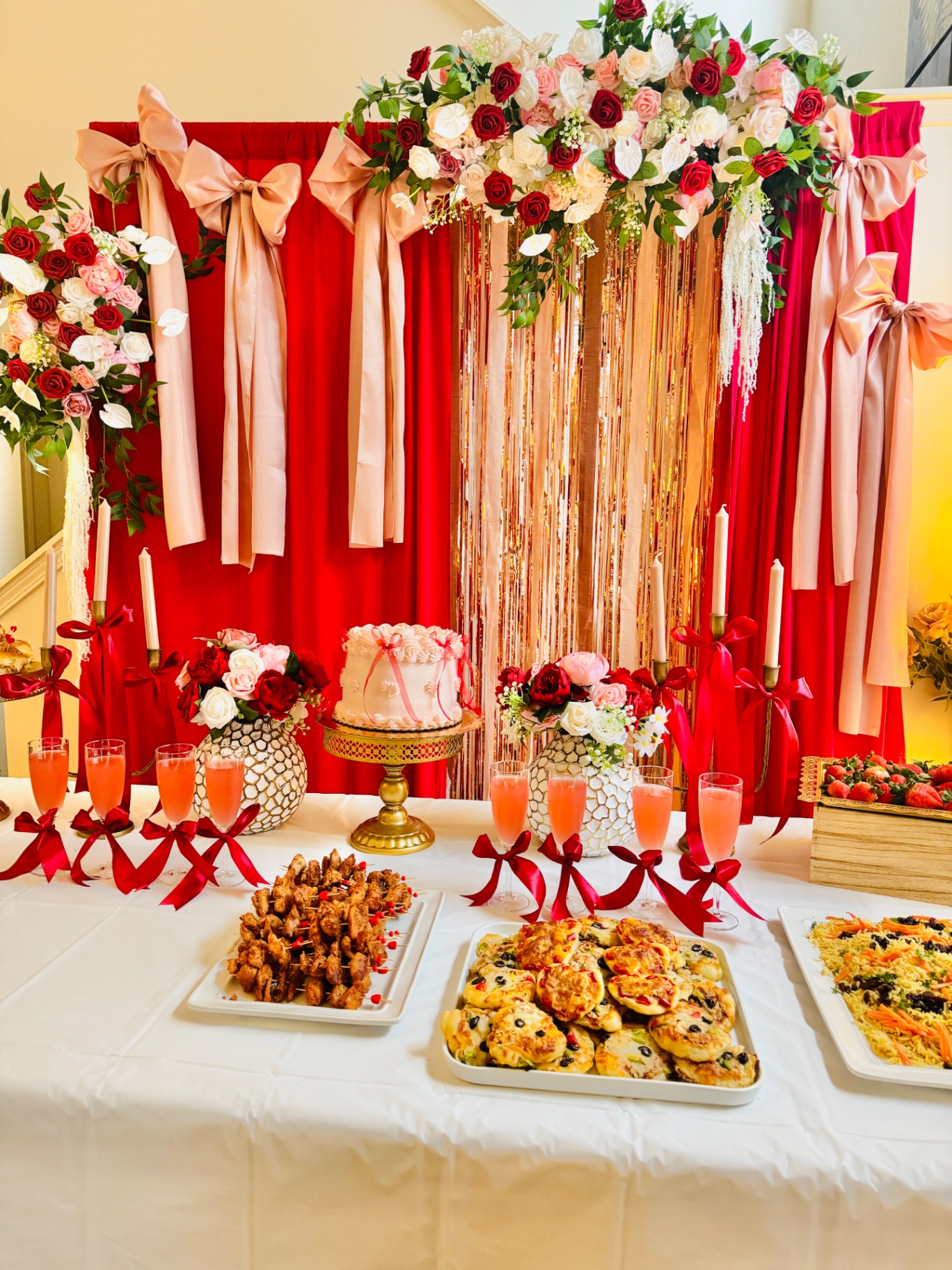 Red & rose gold dessert table