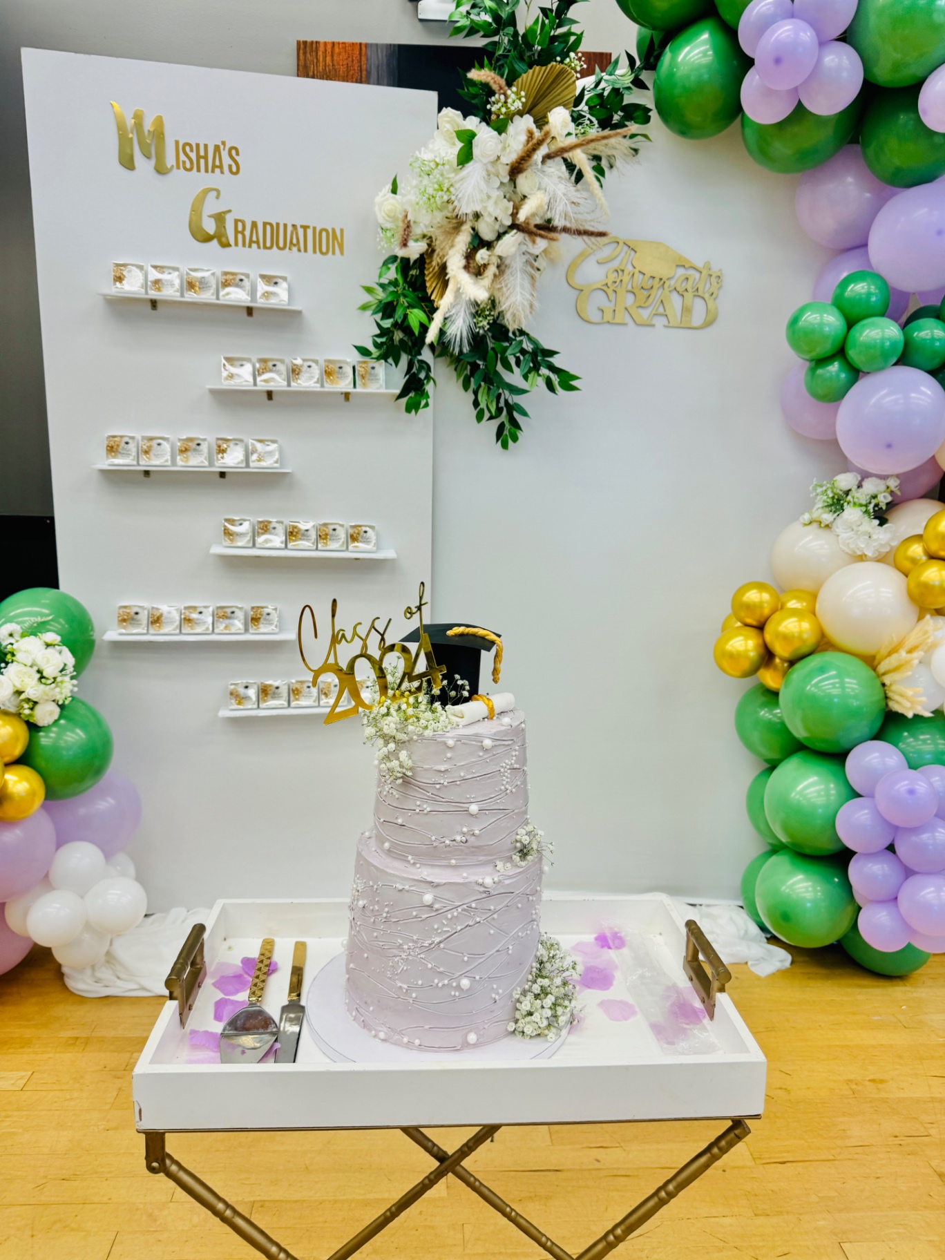 Misha's graduation — green & lavender