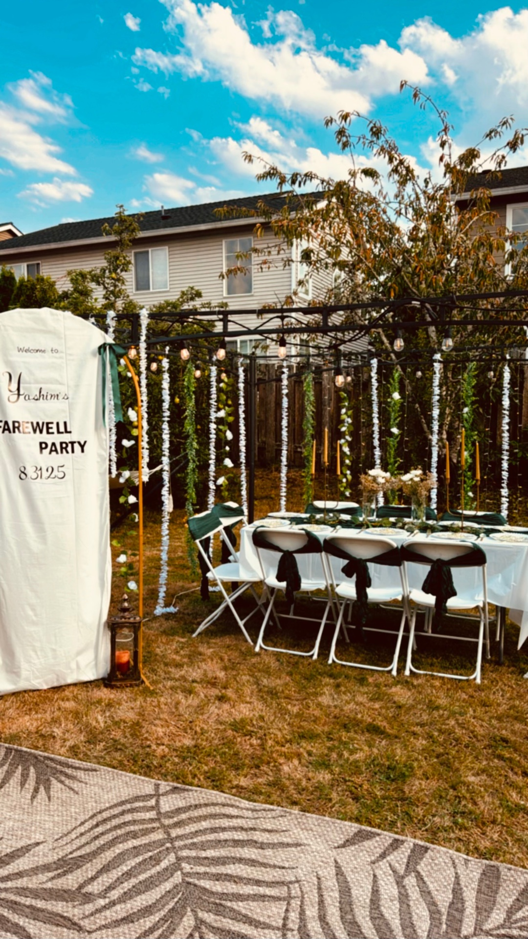 Outdoor farewell dinner setup