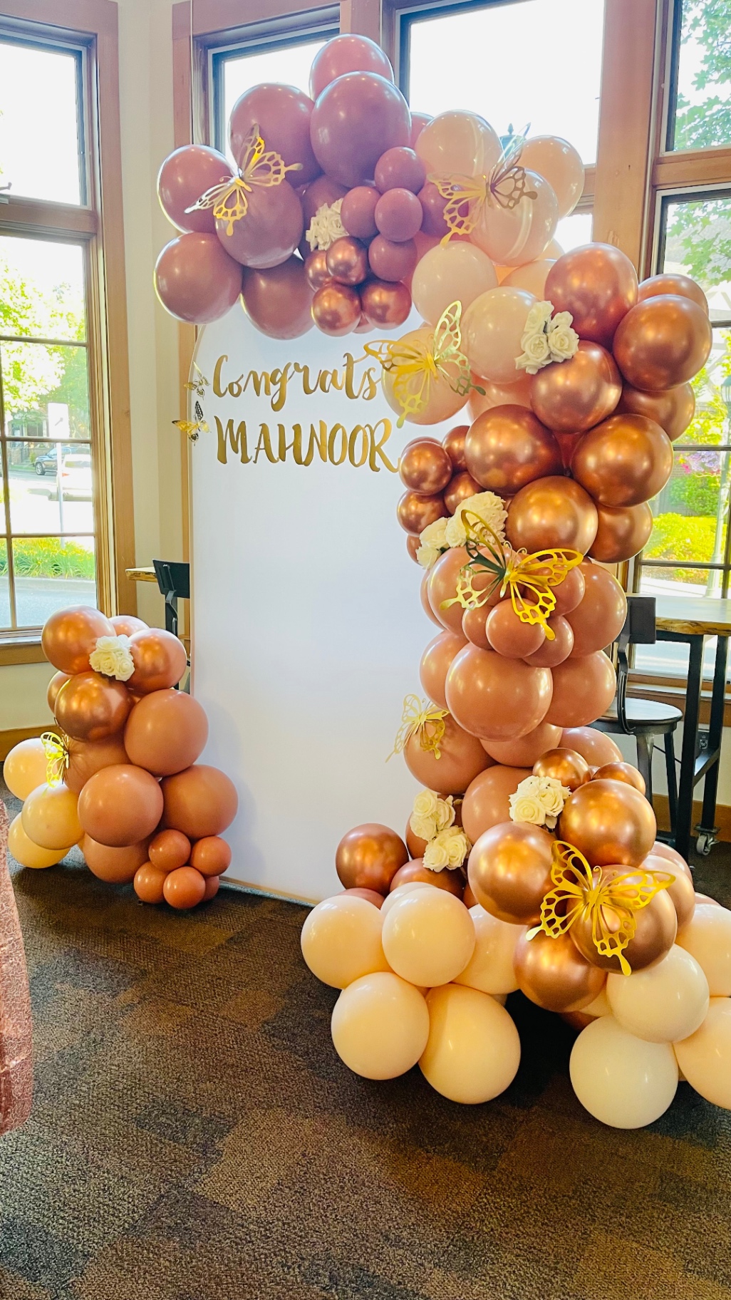 Congrats Mahnoor — rose gold & butterflies